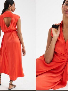 Anthropologie Maeve Open-Back Wrap Midi Dress ORANGE Size Plus
